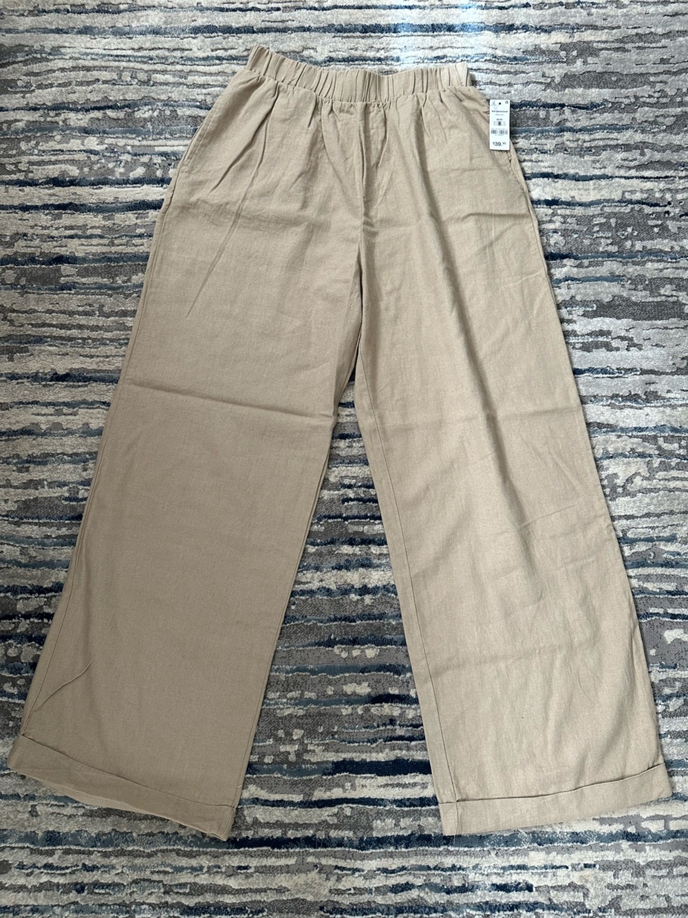Linen blend pull on wide leg pant
